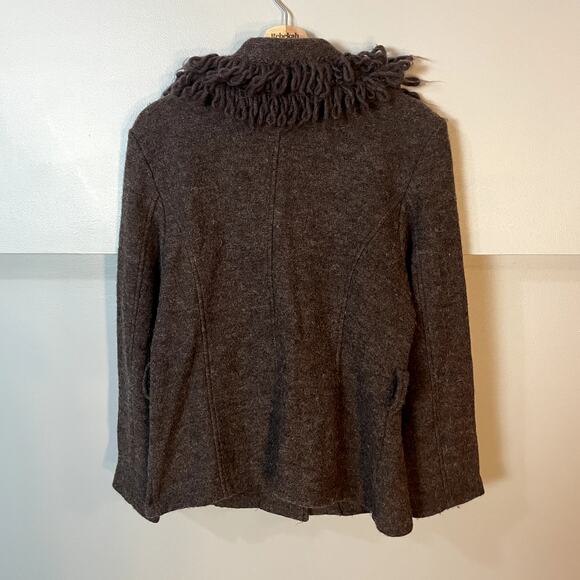 Cynthia Rowley 100% Boiled Wool Brown Sweater w/ Fringe Neckline SZ Large - Picture 8 of 10